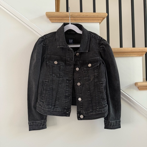 GAP Kids Black Puff Sleeve Icon Denim Jacket, Size Medium (8) - Picture 6 of 7